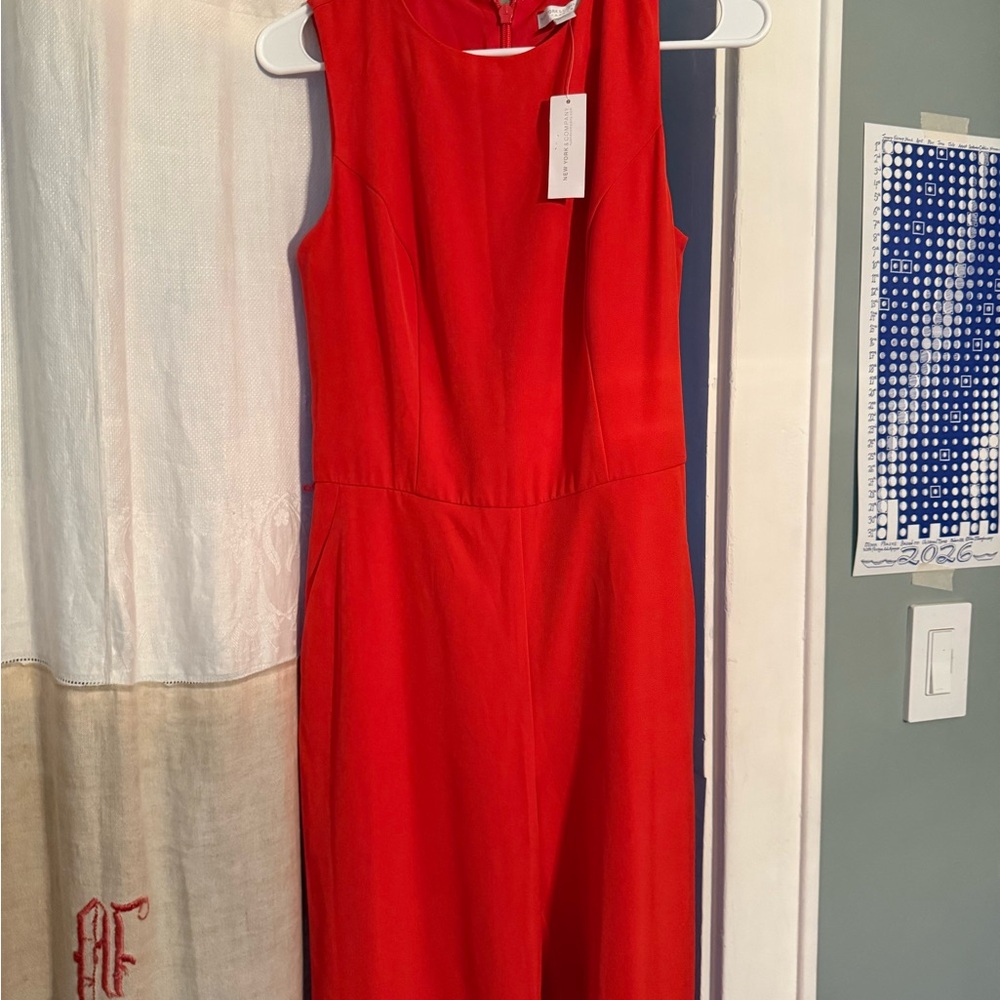 New York & Company Bright Red Sleeveless Jumpsuit